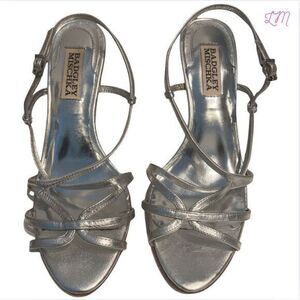 Badgley Mischka‎ Ava II Size 6.5 Leather Silver Metallic Strappy Heels